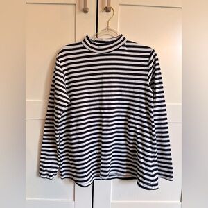 KATE BARTON Navy & White Striped Mock Neck Long Sleeve Top Size Small Minimalist